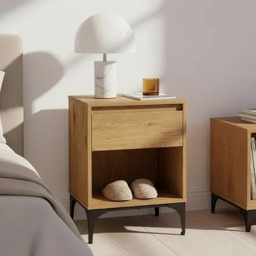 [en.casa] Nachttisch Kistiandi – Beistelltisch mit Schublade und Metallbeinen