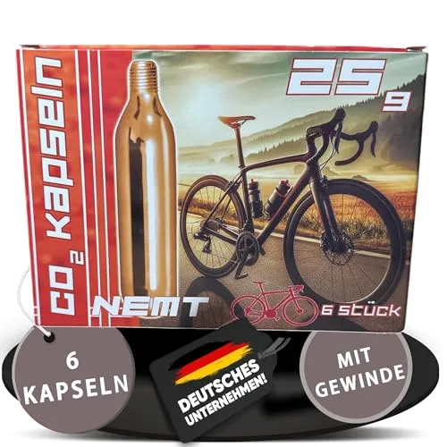 NEMT 25g CO2 Kartuschen MIT Gewinde für alle CO2 Fahrradreifenpumpen mit Gewinde für Rennräder und Mountainbikes 6