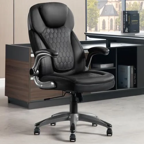WOLTU Bürostuhl 200kg, Schreibtischstuhl ergonomisch, Chefsessel mit Kopfstütze Armlehnen, Höhenverstellbar Bürosessel für Büro Konferenzraum, Kunstleder, Schwarz