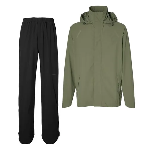 Basil Regenanzug Hoga Unisex, Olive Green, Gr. XXL - Fahrradbekleidung, hochwertig und wasserdicht mit 5.000 WP, atmungsaktiv, abnehmbare Kapuze und zusätzliche Belüftung für optimalen Komfort bei jedem Wetter.
