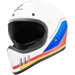Bogotto FF980 EX-R Caferacer Cross Helm, weiß-rot-blau, Größe L - Motorradhelm mit 3 Schalengrößen und internem Sonnenvisier für optimale Sicht und Komfort beim Fahren.