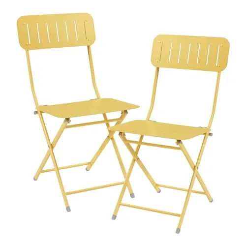 [en.casa] Klappstuhl Sande 2er Set - Wetterfeste Gartenstühle in Gelb - Camping-Möbel: Robuste Klappstühle aus pulverbeschichtetem Stahl, bis 110 kg belastbar und ideal für Outdoor-Aktivitäten. Platzsparend und pflegeleicht, perfekt für Garten oder Balkon.