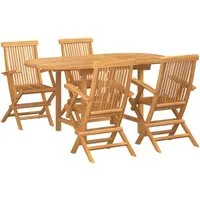 vidaXL 5-tlg Garten-Essgruppe Massivholz Teak - Gartentische aus stabilem, UV-behandeltem Teakholz für bis zu vier Personen – ideal für gesellige Stunden im Freien. Elegantes Design und einfache Reinigung machen dieses Set zur perfekten Ergänzung für deinen Garten.