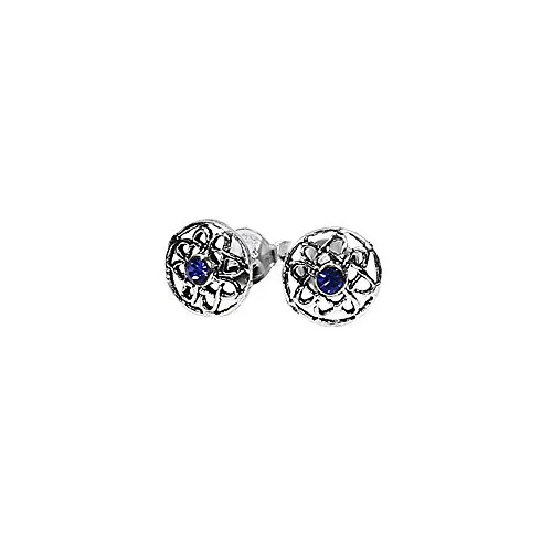 NKlaus PAAR 925 STERLING SILBER Keltische Ohrstecker Lebensblume Blauer Kristall 7037