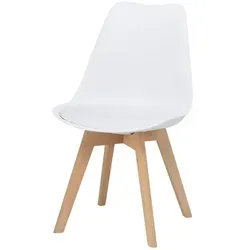 Schalenstuhl Charly in Weiß – Eleganter Esszimmerstuhl - Der Schalenstuhl Charly in Weiß überzeugt durch sein modernes Design und die stabile Kunststoffsitzschale. Mit gepolstertem Kunstlederkissen und massivem Buchegestell ist er ideal für jedes Esszimmer.