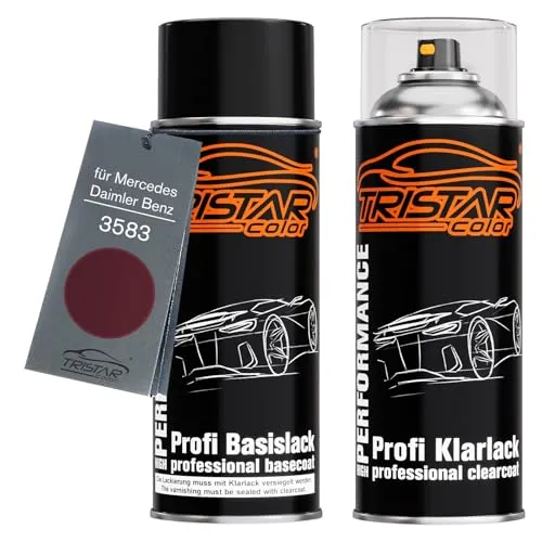 TRISTARcolor Autolack Spraydosen Set für Mercedes/Daimler Benz 3583 Velvetrot/Velvet Red Basislack Klarlack Sprühdose 400ml