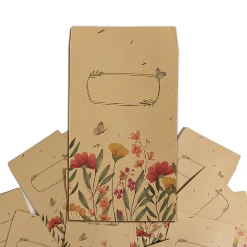 COLOFALLA 100 Stück Samentütchen Mini Geschenktüten Klein Samentüten Flachbeutel Papiertüten zum Befüllen und Beschriften Kraftpapier (100)