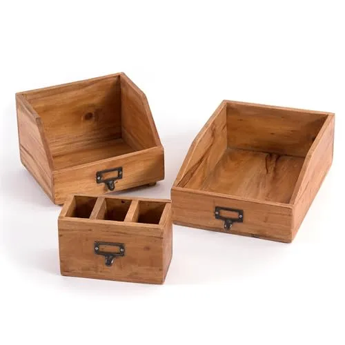 DESIGN DELIGHTS Schreibtisch Organizer Set Office | 3-teilig aus Mahagoni-Holz - Stiftköcher und Büro Aufbewahrung, handgefertigt aus Mahagoni mit rustikalem Charme, ideal für eine optimale Organisation am Arbeitsplatz.