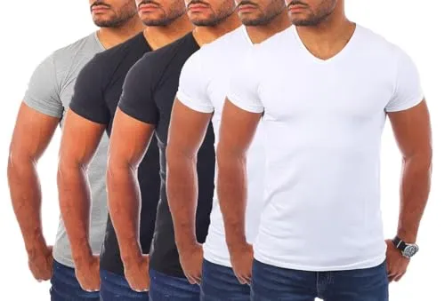 Young & Rich Herren V-Ausschnitt T-Shirt Slim Fit 5er Pack - Hochwertiges Basic V-Neck Tee mit Stretchanteilen für optimalen Tragekomfort. Ideal für Alltag, Freizeit und Beruf. Trendiges Design in angesagten Farben, perfekt kombinierbar.