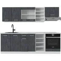 Vicco Küchenzeile R-Line, Schwarz Beton/Weiß, 240 cm ohne Arbeitsplatte - Küchenzeilen mit individuellem Gestaltungsspielraum - die R-Line bietet höhenverstellbare Füße für Stabilität auf unebenen Böden und ist die perfekte Komplettlösung für Ihre Küche.