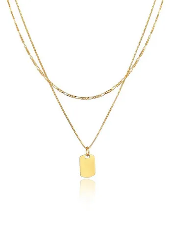 Kuzzoi Herren Silber-Halskette im Layer Look - Ketten für Herren: Elegante 2-reihige Halskette aus 925 Sterling Silber vergoldet mit klassischem Anhänger, ideal als modisches Accessoire oder Geschenk.