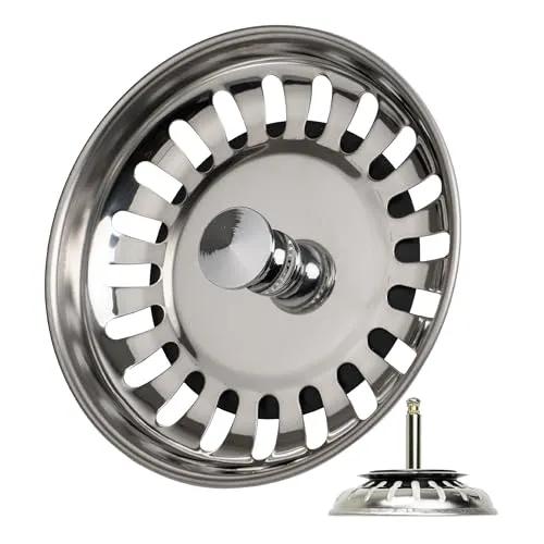 Spülbecken Siebkörbchen, 1 Pack, Ø 79 mm Siebkorb, in Edelstahl, Exzenter Zapfen ragt 27-57 mm tief in den Abfluss, Ø 8 mm Stift, Ersatzteil für Küchenspülen, Küchenabflusssieb, Siebkorbventil Spüle