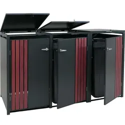 MCW 3Er-Mülltonnenverkleidung - Anthrazit & Dunkelbraun aus Metall - Außenanbau für 3 Mülltonnen (80-240 L). Robuste Stahlverkleidung mit Gasdruckfeder-Deckel für einfache Bedienung und mehr Stabilität. Verleiht Ihrem Außenbereich Ordnung und Stil.