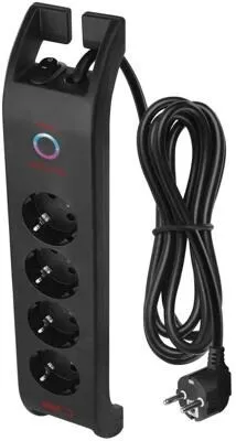 EMOS P54222 Steckdosenleiste, 4 Steckdosen, Kabel 2m, Schuko, Überspannungsschutz, 1800J, schwarz (1909040203)