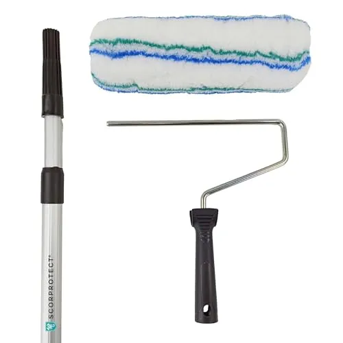 Scorprotect® Profi Universal Farbroll-Set 3 tlg. mit Teleskopstange - Farbroller-Set mit 25 cm Polyester-Farbwalze und Aluminium-Teleskopstange für optimale Streichergebnisse. Ergonomischer Griff für komfortables Arbeiten, ideal für Wände.