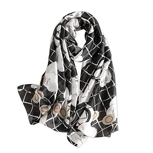 LumiSyne Seidenschal Damen Warm Weich Seidentuch Künstlerische Tusche- und Waschmalerei Eleganten Stil Blumenmuster Als Stola Halstücher Sonnenschut Kap Ganzjährig