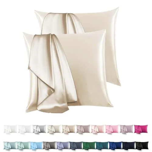 Satin Kissenbezug 80x80 2er Set - Orange Wave Vegane SeideKopfkissenbezug Resistent und Hypoallergen, Weich wie Seidenkissenbezug für Haar und Haut für Kopfkissen 80x80, Öko-Zertifikat