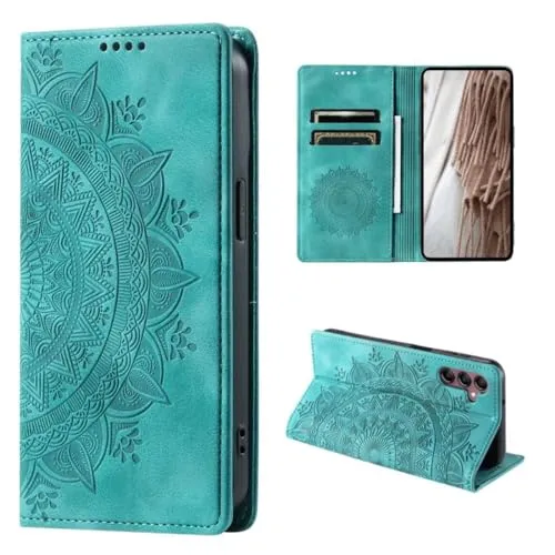CoverKingz Handyhülle für Samsung Galaxy A55 5G - Handytasche mit Kartenfach Standfunktion Cover - Handy Hülle klappbar Motiv Mandala Grün
