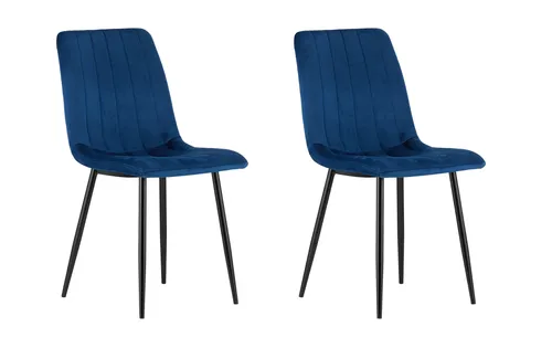 Polsterstuhl Esszimmerstuhl mit blauem Samtsitz und Metallbeinen – 2er Set