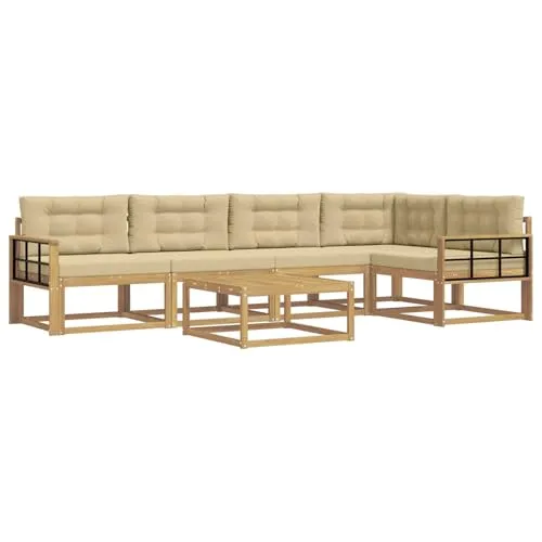 vidaXL Outdoor-Sofagarnitur 6 Teile Weiß und Beige - Moderne Outdoor-Sofagarnitur aus robustem Akazienholz für stilvolle Gartenpartys. Flexible Module bieten vielseitige Gestaltungsmöglichkeiten und hohen Komfort mit praktischen Armlehnen und Rückenlehnen.