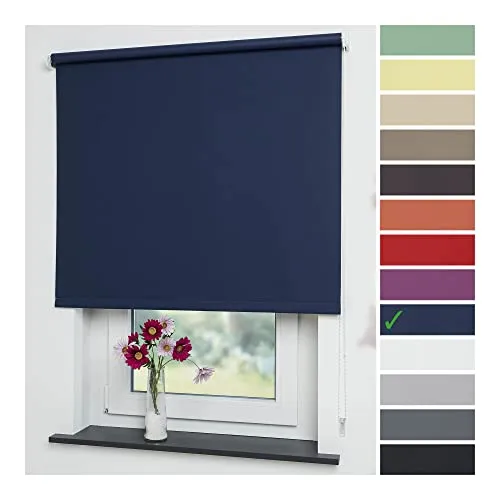 Liedeco® Rollo, Kettenzug-Rollo 102 x 180 cm, Nachtblau - Seitenzug-Rollo in Nachtblau: lichtundurchlässiger Stoff, ideal für optimale Verdunkelung; einfache Montage und individuelle Auszugshöhe, hergestellt in Deutschland.