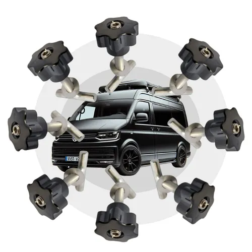 8x Befestigungsschrauben Halterung für VW BUS T5 T6 Viano - Universelle Schrauben für die sichere Montage der Führungsschiene, passend für VW BUS T5 und T6, ideal für eine zuverlässige Befestigung.
