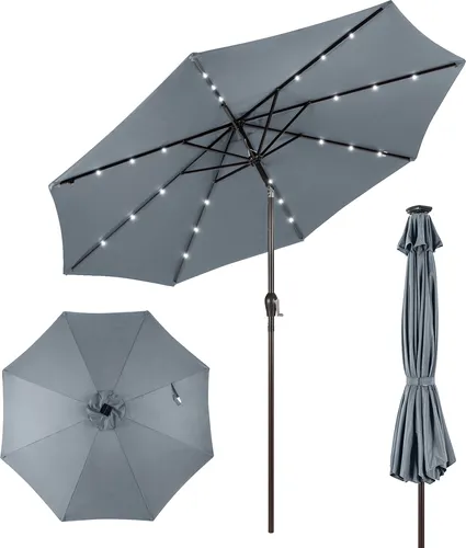 COSTWAY Sonnenschirm 300cm mit LED-Solar-Beleuchtung, Kurbel & knickbar