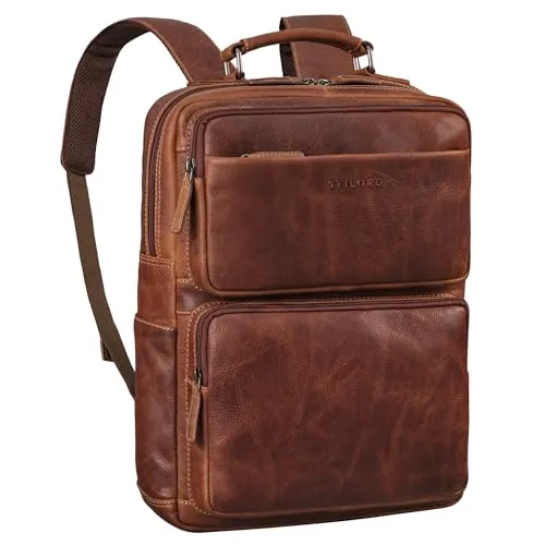 STILORD 'Roman' Großer Laptop Rucksack aus Leder für Herren und Damen - Eleganter Laptop Rucksack aus hochwertigem Echtleder mit gepolstertem Laptopfach, ideal für Uni, Büro und Reisen. Stilvolles Design trifft auf geniale Organisation für dynamische Tage.