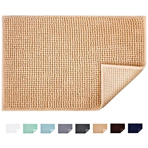 JARITTO Badematte rutschfest Badvorleger Mit Chenille Mikrofaser Badezimmerteppich Saugfähig Weich Maschinenwaschbar für Dusche Toilette 40 x 60 cm (Beige)