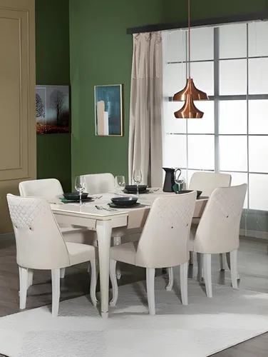 Esszimmer Garnitur Essgruppe Esstisch Tisch Stühle Holz Weiß 7tlg