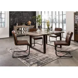 Massivmoebel24 Esstisch Mango 170x90x76 - HEAVY INDUSTRY Design - Esstisch aus massivem Mango-Holz, 170x90x76 cm, braun lackiert. Robuste HEAVY INDUSTRY Optik für moderne Esszimmer und langlebigen Genuss.