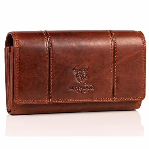 MATADOR BRÜGGE XL Damen Portemonnaie aus Leder - Damen-Geldbörse mit RFID Blocker, handgefertigt aus Premium Leder, bietet 16 Kartenfächer und kommt in einer eleganten Geschenkbox.