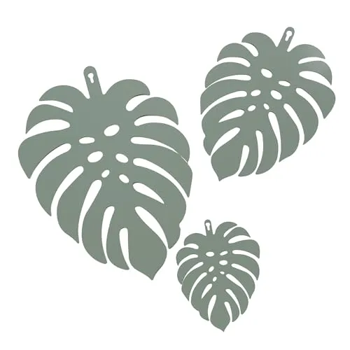 UNUS Monstera Wandaufhänger 3er-Set aus Metall: Tropische Blätter in Grün Schwarz oder Rostoptik, mit klappbarem Aufhänger für 3D-Optik, Moderne Wanddekoration für Innen & Außen