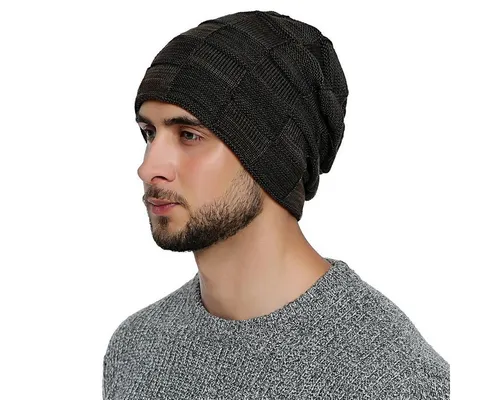 DonDon Mütze Herren Wintermütze Slouch Beanie Strickmütze mit warmen Fleece Innenfutter braun