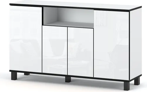Skandinavische Kommode Sideboard Holz 140x80x35 (Weiß Matt - Weiß Glanz), Kommode Schlafzimmer - Minimalistisches Design -Hohe Qualität