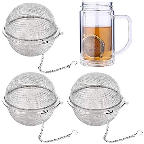 RoserRose 3 Stück Teefilter Edelstahl, 4,5cm Teeei mit Kette, Teesieb für Tasse, Teefilter für Losen Tee und Mulling Gewürze