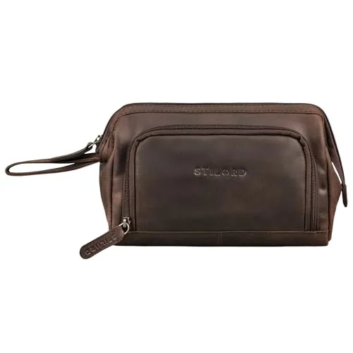 STILORD Henry Handgelenktasche Herren Leder groß Kulturbeutel XXL Federmäppchen Reisen Organizer Mäppchen Kosmetiktasche Männerhandtasche Farbe:Zamora - braun