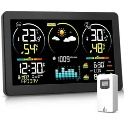 Digitale Wetterstation Außensensor Thermometer Hygrometer Wecker - Schwarz