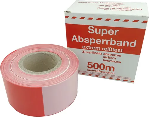 Folien-Absperrband rot-weiß 80mmx500m - Markierungsband aus Spezial-Polyethylenfolie, ideal für sichere Absperrungen mit einer langen Rollenlänge von 500 m.