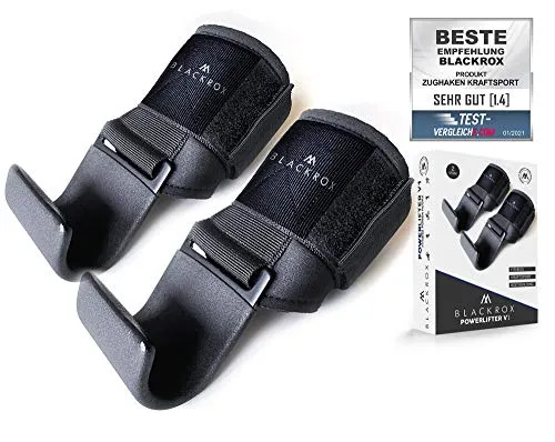 BLACKROX Zughaken Krafttraining Powerlifter V1 Vergleichssieger Zughilfen Fitness Bodybuilding 2 Stück Gym Metallhaken Gewichtheben handgelenkbandage gepolstertem Kraftsport schwere Gewichte (Schwarz)