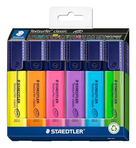 STAEDTLER Textmarker Textsurfer classic, hohe Qualität, mit großem Tintenspeicher für extra lange Markierleistung, 6 sortierte Textmarker im Kartonetui, 364 C6