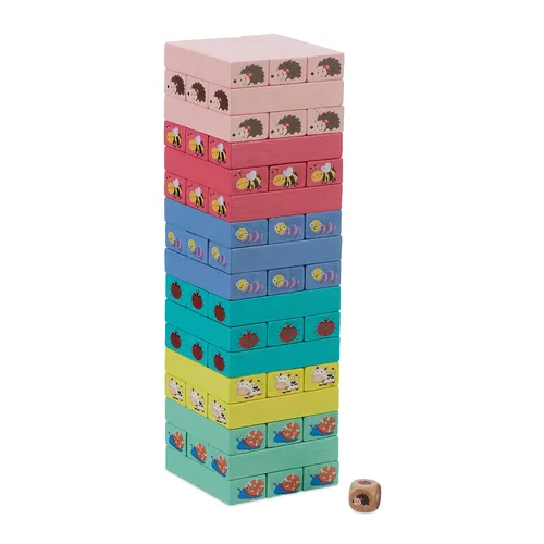 Wackelturm Stapelturm Geschicklichkeitsturm Stapelspiel mit Tieren 51 Klötze