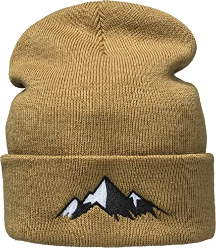 Baddery Outdoor Strickmütze Herren & Damen : Alpengipfel - Kletter Ausrüstung Wander Zubehör - Beanie Männer Mütze Winter (Braun)
