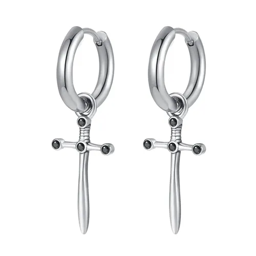 Klapp Creolen mit Kreuz Gothic Punk Schmuck Ohrringe Edelstahl Damen Herren