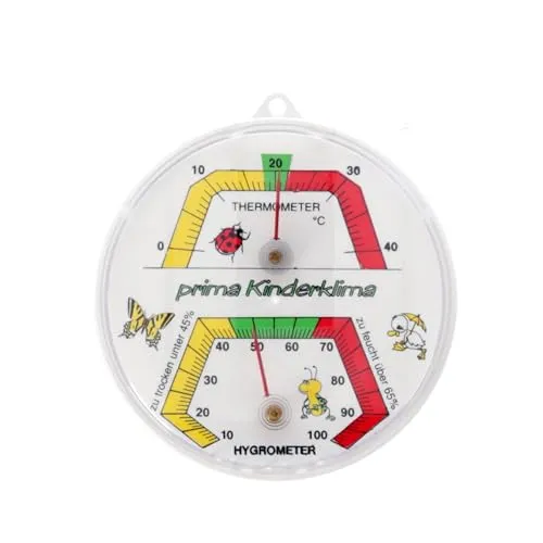 Lantelme Kinderzimmer Thermometer und Hygrometer Kombigerät Temperatur 0°C bis 40°C | Luftfeuchte 10% bis 100% Analog | Kinder Zimmer Thermohygrometer Durchmesser 11,5cm | Für Raumklima und Kindeswohl