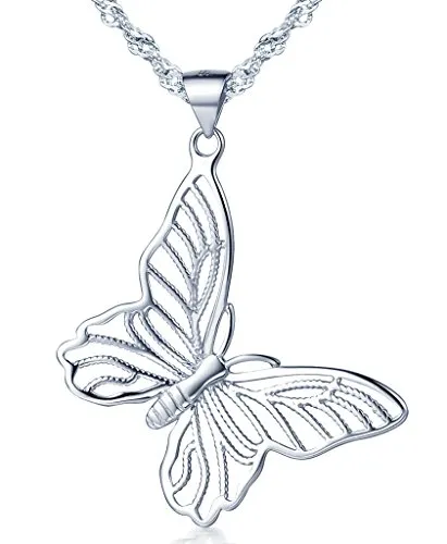 Unendlich U Fashion 925 Sterling Silber Damen Halskette Hohl Schmetterling Anhänger Kettenanhänger
