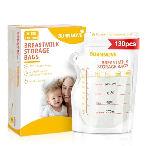 BURNNOVE Muttermilchbeutel 130 Stück Muttermilch Aufbewahrung Bags 250ml BPA-frei Doppelreißverschluss Auslaufsichere Milchbeutel Verdickt Geruchlos Vorsterilisiert Einfrierbar Platzsparend
