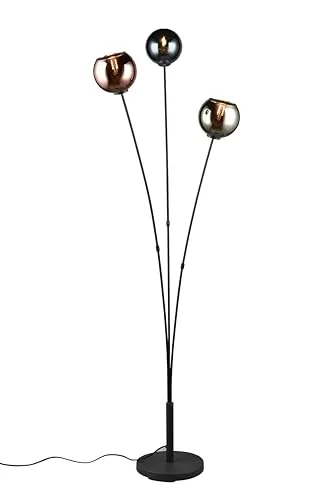 lightling Modern Stehlampe Shawn mit Fußschalter, Glasschirme in Blau, Grün, Kupfer, IP20, exkl. 3 x E14 max. 10W, Höhe 150 cm. Breite 40 cm, Metall