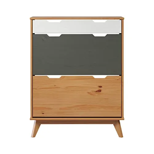 Inter-Furn Schuhkipper aus Kiefernholz - Schuhschrank aus FSC-zertifiziertem Kiefer-Massivholz, modern mit Griffmulden, bietet Platz für Ordnung und Stil in deiner Garderobe.