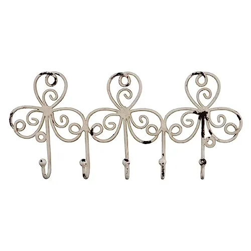 MACOSA SA81284 Hakenleiste nostalgisch 5 Haken vintage Antik-Weiß Metall Dekohaken Schlüssel-Haken Shabby Chic Wandhaken Kleiderhaken Wand-Dekoration Küchenhaken